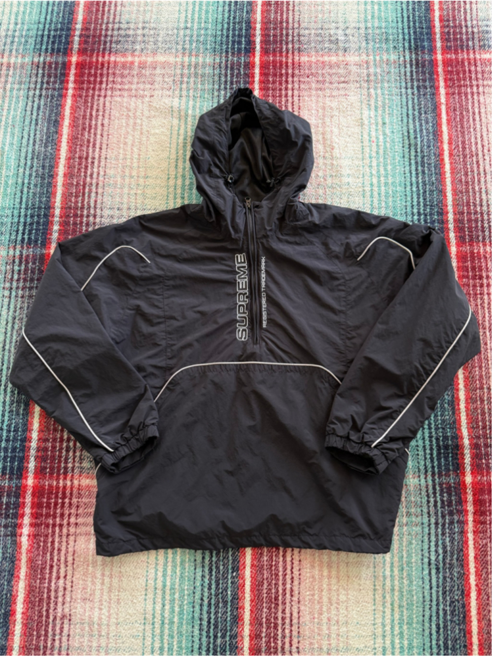 Supreme Black Nylon Anorak Windbreaker L